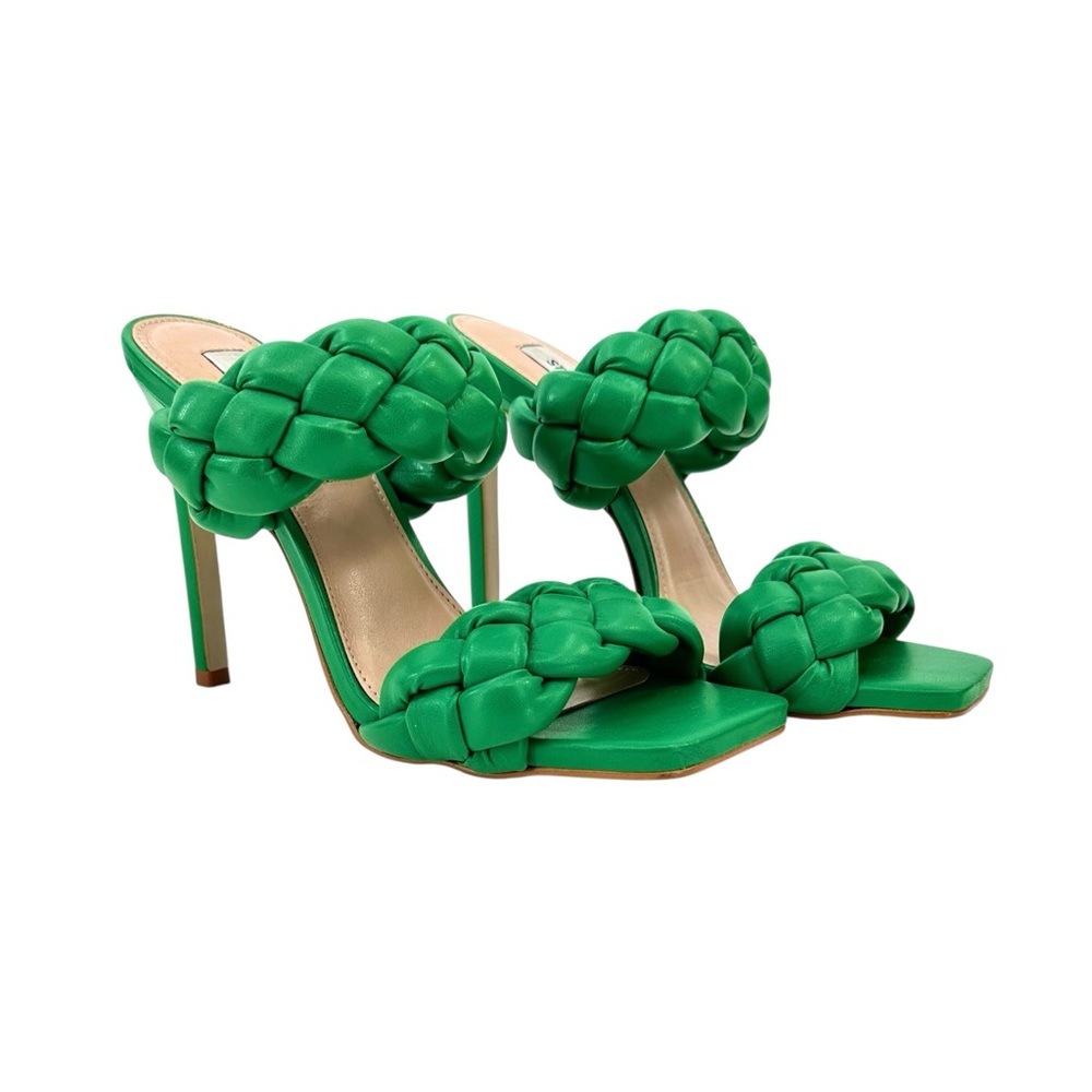 Steve Madden Kenley Green Bottega Veneta Style Cushioned Strap Leather Sandals